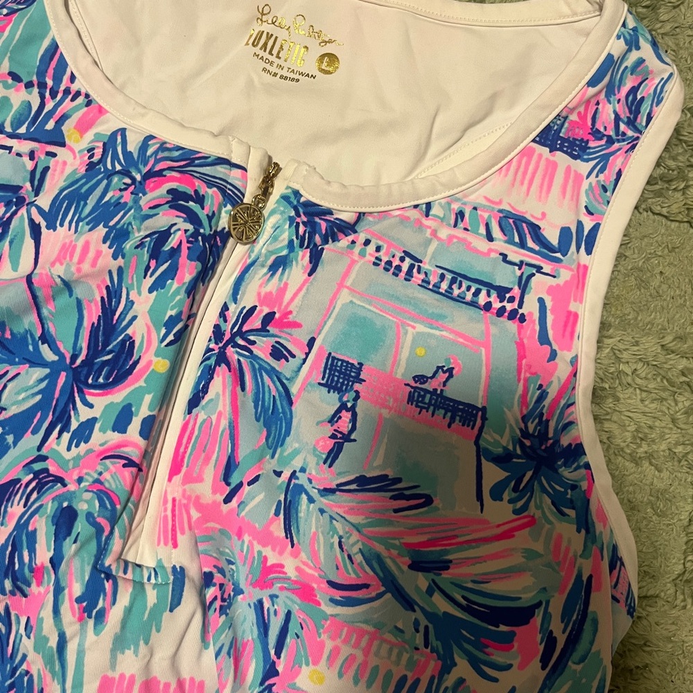 Lilly Pulitzer Sleeveless Athletic Top in Pink & Blue Tropical Print